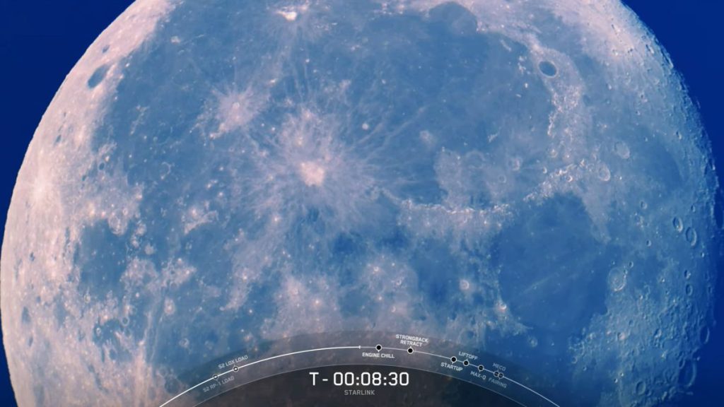 SpaceX Moon i Sunrise Starlink zdjęcia startujące satelity