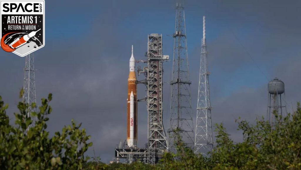 photograph of rocket on launch pad